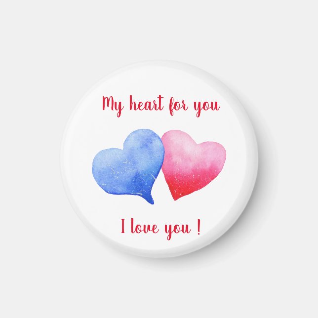 Imán Te amo acuarela corazón rojo y azul       (Frente)