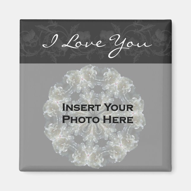 Imán Te Amo Black Floral Personalizable Photo Magnet (Frente)