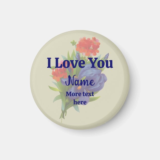 Imán Te Amo Blue Iris Flower Bouquet Personalizado (Frente)