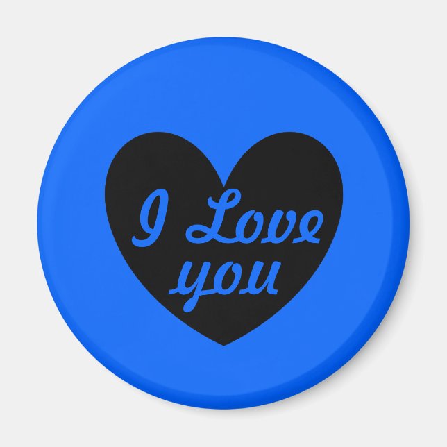 Imán "Te amo", corazón negro en azul (Frente)