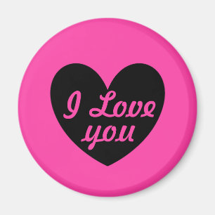 Imán "Te amo" Corazón negro en rosa fucsia