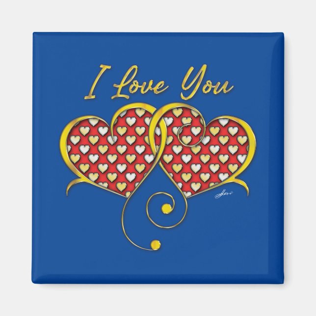 Imán Te Amo Diseño Corazones de Oro (Frente)