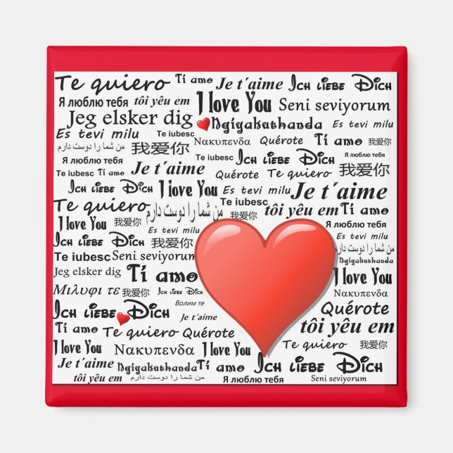 Imán Te amo en muchos idiomas (Frente)