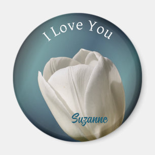 Imán Te Amo La Flor De Tulipán Blanco Personalizada