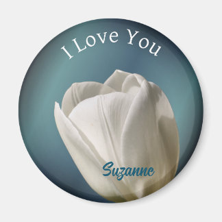 Imán Te Amo La Flor De Tulipán Blanco Personalizada