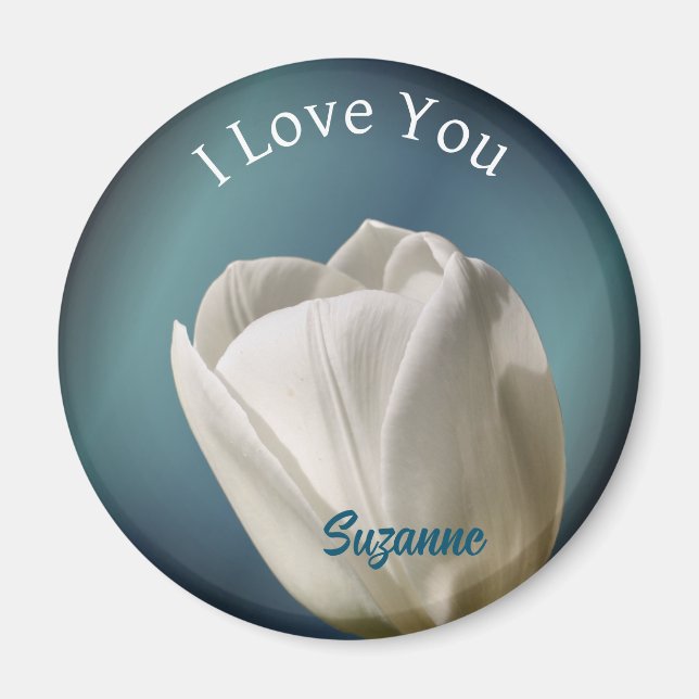 Imán Te Amo La Flor De Tulipán Blanco Personalizada (Frente)