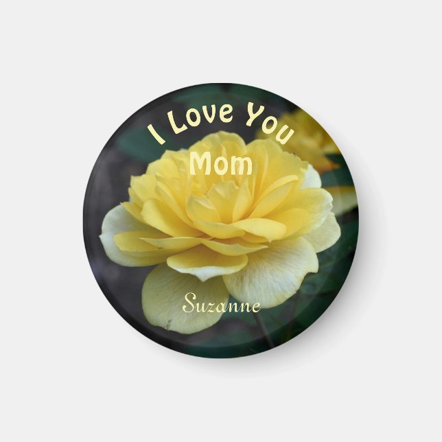 Imán Te amo mamá Flor rosa amarilla personalizada (Frente)