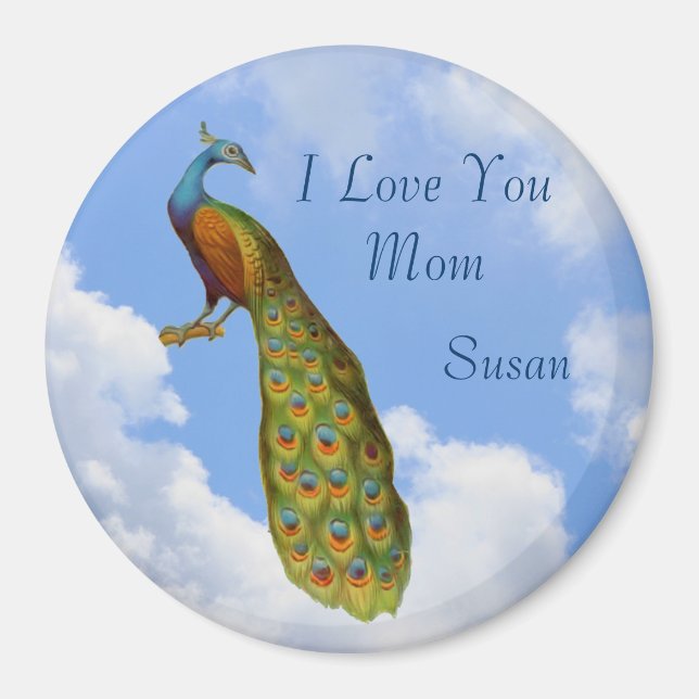 Imán Te Amo Mamá Personalizable Peacock (Frente)