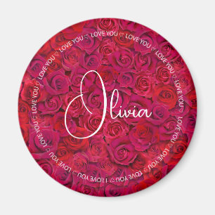 Imán Te Amo Nombre Personalizado Rosas Rojas Amor