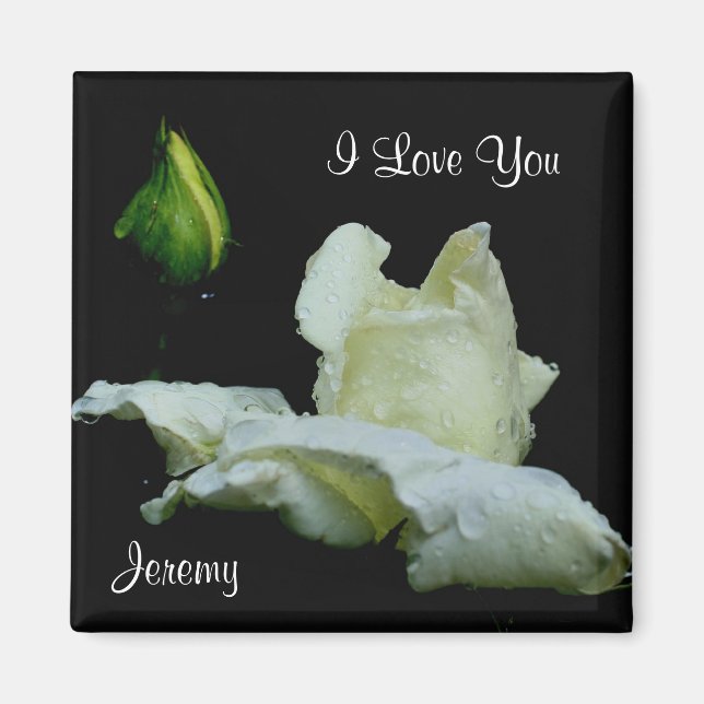 Imán Te Amo White Rosebud Personalizado (Frente)