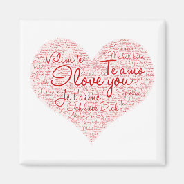 Imán Te Amo Word Cloud Red Heart El día de San Valentín