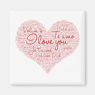 Imán Te Amo Word Cloud Red Heart El día de San Valentín
