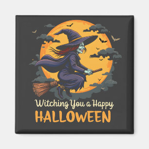 Imán Te deseo una feliz bruja de Halloween en Broomstic