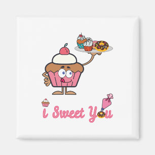 Imán Te dulce con un pastel