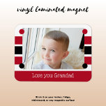 Imán Te encanta Grandad foto en rojo y negro<br><div class="desc">Te quiero,  granadino,  imán de fotos. Diseñado con rayas y puntos en rojo y negro. Un lindo regalo de un nieto.</div>