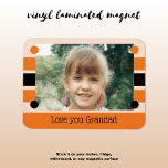Imán Te quiero naranja de abuela y foto negra<br><div class="desc">Te quiero,  granadino,  imán de fotos. Diseñado con rayas y puntos en naranja y negro. Un lindo regalo de un nieto.</div>
