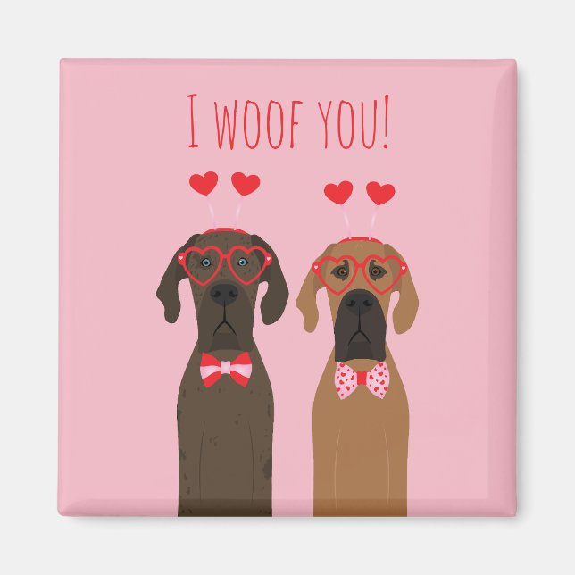 Imán Te Woof Día de San Valentín Great Dane Dogs (Frente)