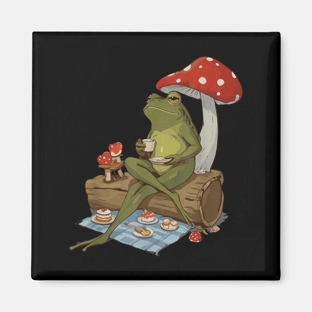 Imán Tea Frog Mushroom Cnic Cute Nature Aesthetic Cotta (Frente)
