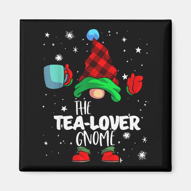 Imán Tea Lover Gnome Red Buffalo Plaid Matching Family  (Frente)