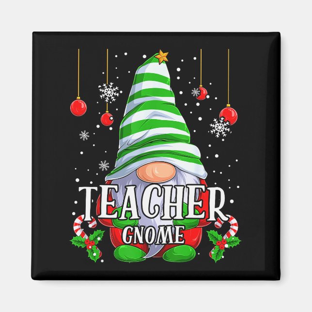 Imán Teacher Gnome Christmas Pajamas Matching Family Gr (Frente)