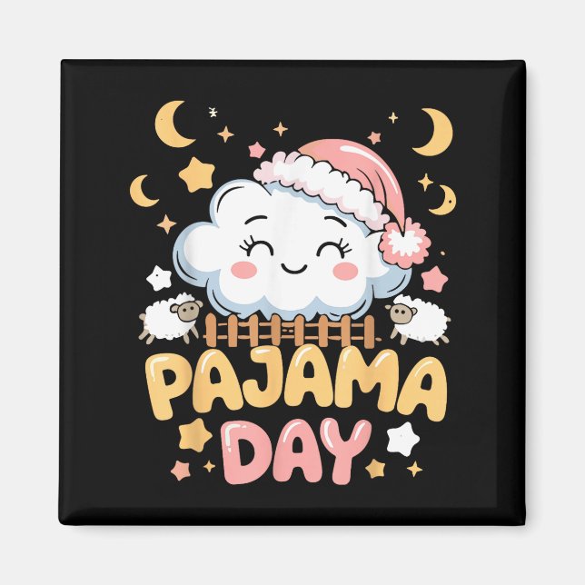 Imán Teacher Pajama Day Shirt, Funny Cloud Sleever Scho (Frente)