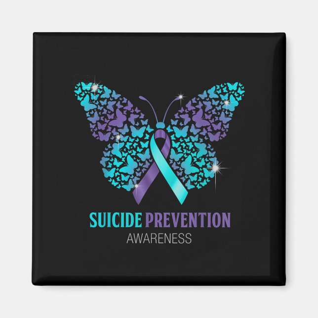Imán Teal And Purple Butterfly Suicide Prevention Aware (Frente)