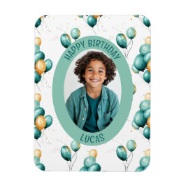 Imán Teal Faux Gold Balloons Pattern Photo