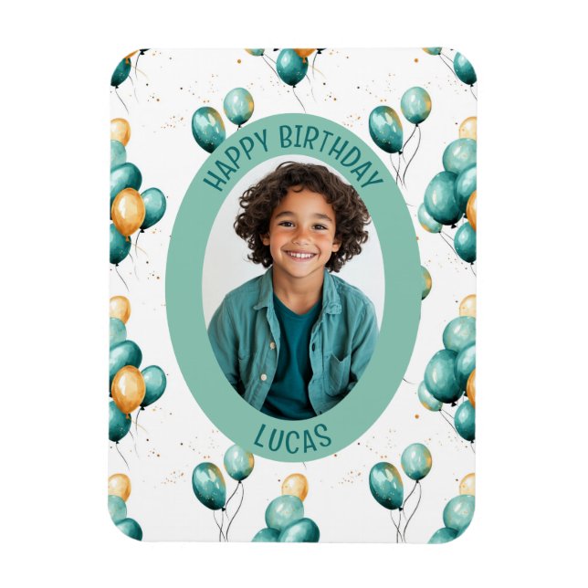 Imán Teal Faux Gold Balloons Pattern Photo (Vertical)