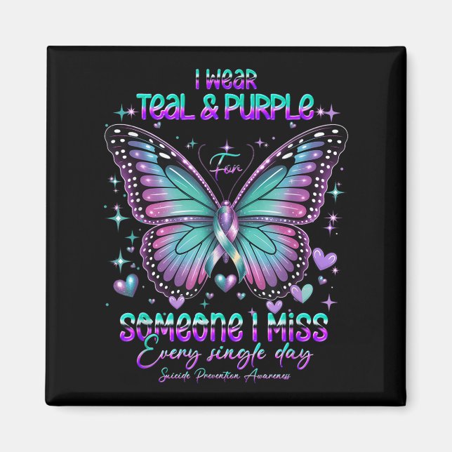 Imán Teal N Purple Butterfly Suicide Prevention Awarene (Frente)