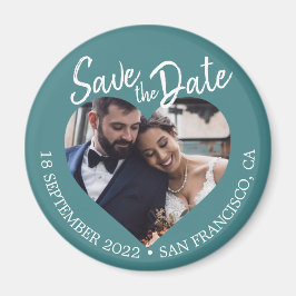 Imán Teal Photo Modern Script Save the Date