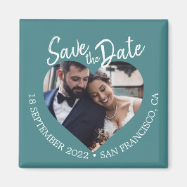 Imán Teal Photo Modern Script Save the Date
