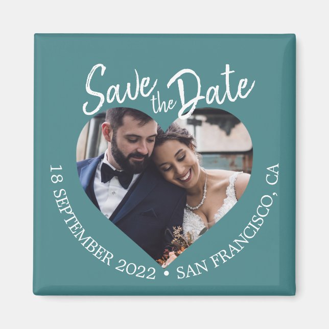 Imán Teal Photo Modern Script Save the Date (Frente)