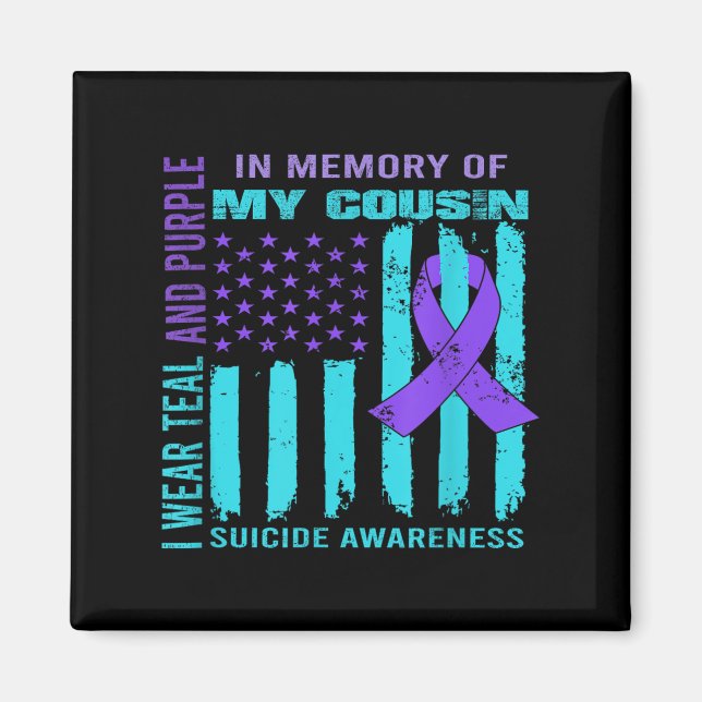 Imán Teal Purple Ribbon Suicide Awareness Flag Cousin B (Frente)
