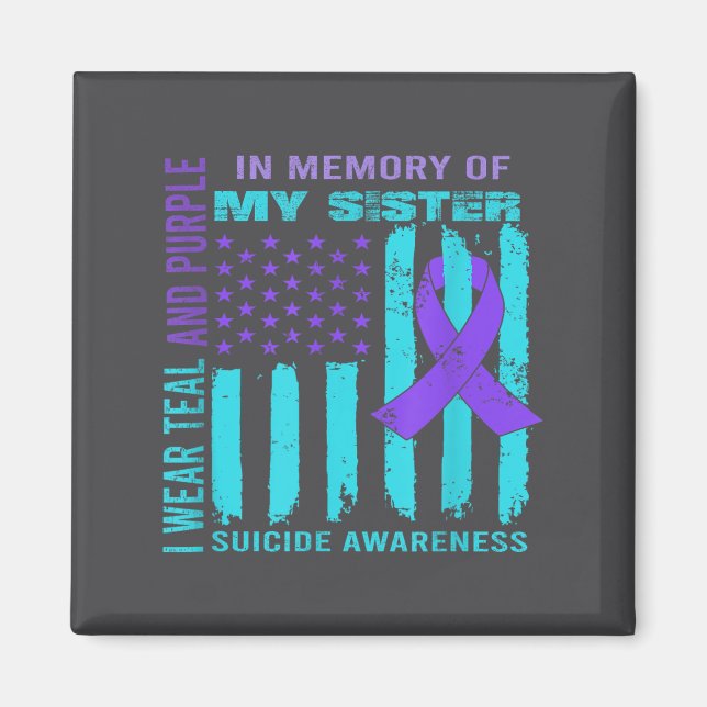 Imán Teal Purple Ribbon Suicide Awareness Flag Sister B (Frente)