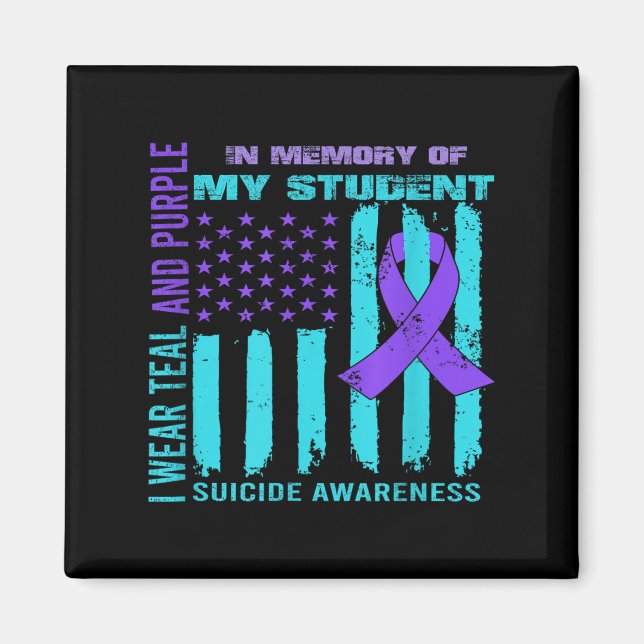 Imán Teal Purple Ribbon Suicide Awareness Flag Student  (Frente)