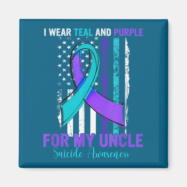 Imán Teal Purple Ribbon Suicide Awareness Flag Uncle  (Frente)