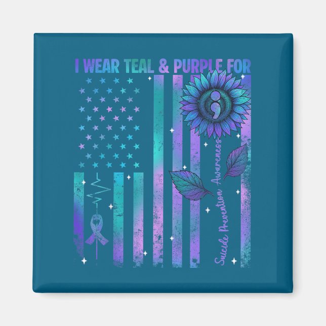 Imán Teal Purple Us Usa Flag Suicide Prevention Awarene (Frente)