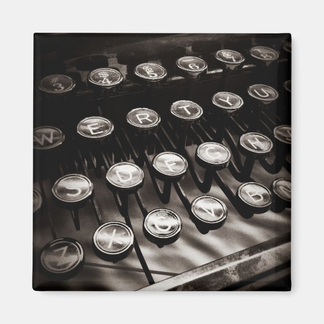 Imán Teclas de máquina de escribir antiguas en blanco y (Frente)