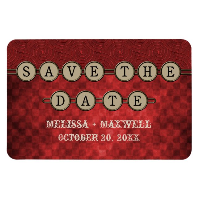 Imán Teclas rojas de Steampunk Save the Date Flexi Magn (Horizontal)