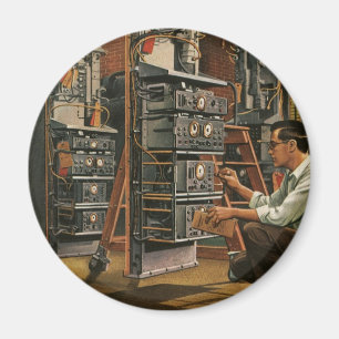 Imán Técnico de radio empresarial vintage reparando equ