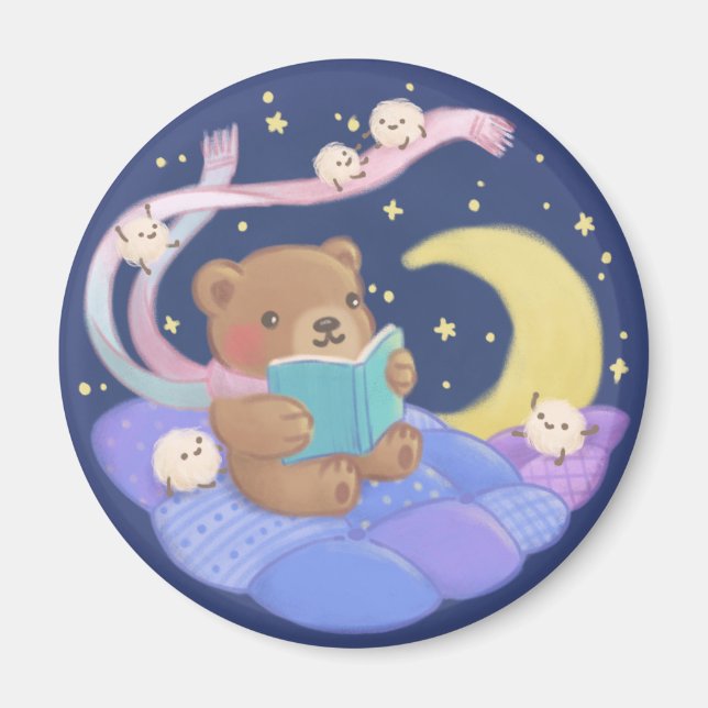 Imán Teddy Bear Leyendo con Ilustracion Fluffy Monsters (Frente)