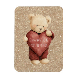 Imán Teddy Bear Red Heart Gold Glitter