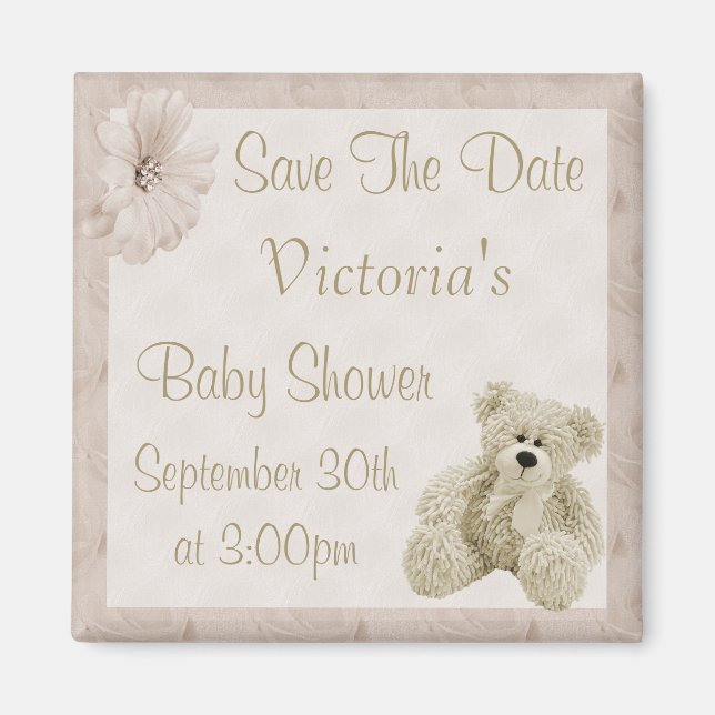 Imán Teddy Bear Save the Date Neutral Baby Shower (Frente)