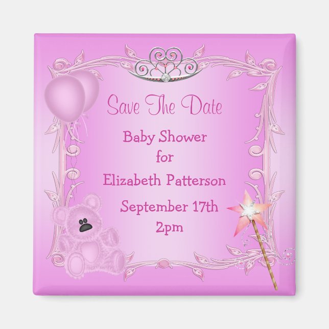 Imán Teddy Bear y Tiara Pink Baby Shower Salven La Fech (Frente)