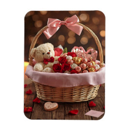 Imán Teddy Rose Basket Romantic Valentine Heart Fridge
