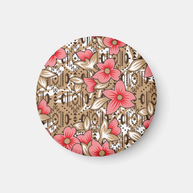 Imán Tejidos rojos vibrantes con intrincados florales y (Frente)