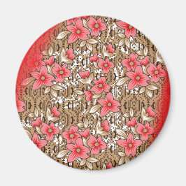 Imán Tejidos rojos vibrantes con intrincados florales y