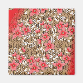 Imán Tejidos rojos vibrantes con intrincados florales y