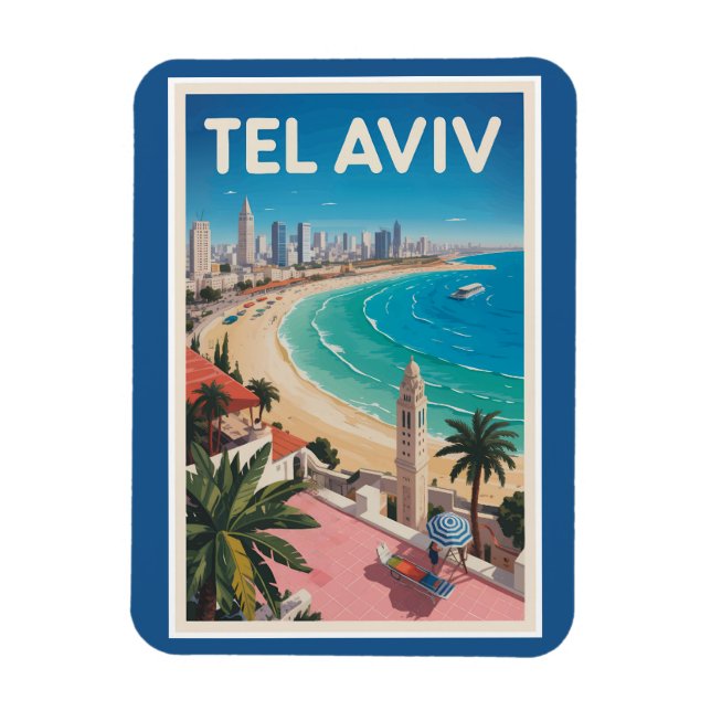 Imán Tel Aviv Israel Illustration Travel Art Vintage (Vertical)