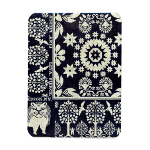 Imán tela textil de flores florales azules vintage